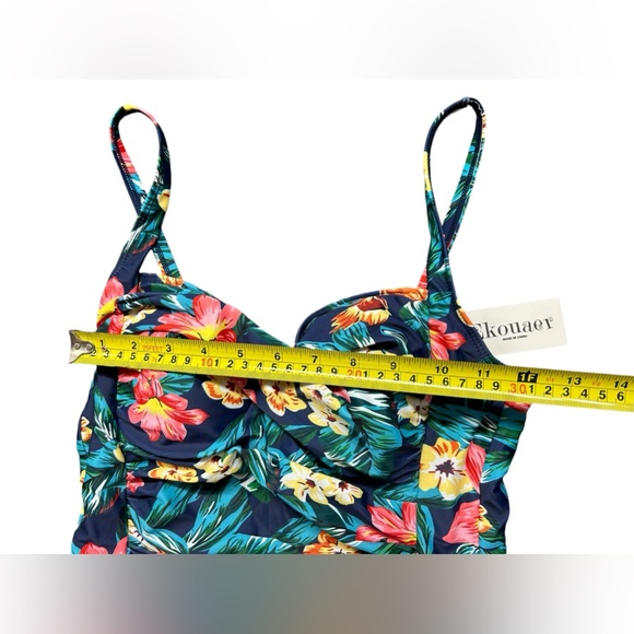 EKOUAER modest twist front shirred middle tummy control one piece swimsuit - Picture 8 of 9